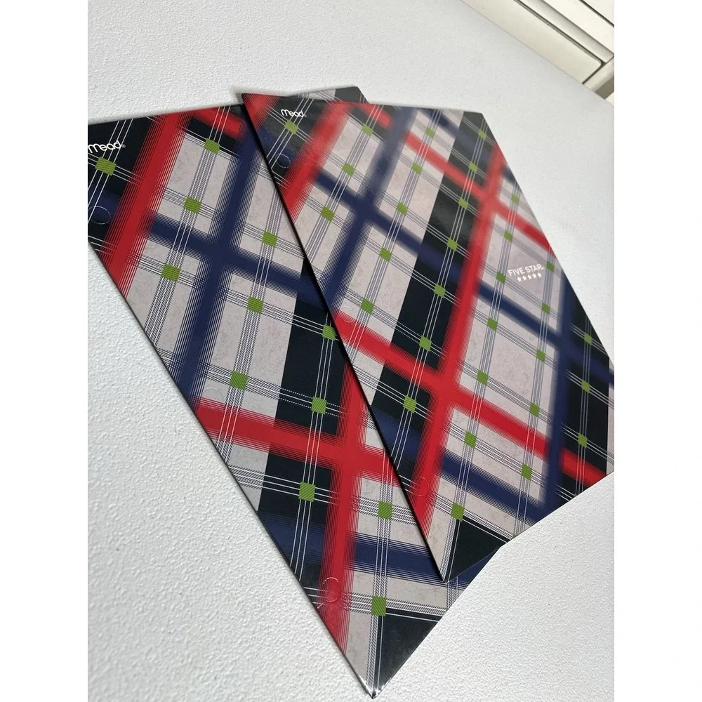 Vtg Mead Five Star Pocket Paper Folder Lot‎ Of 2 Plaid School 80s Trapper Keeper
